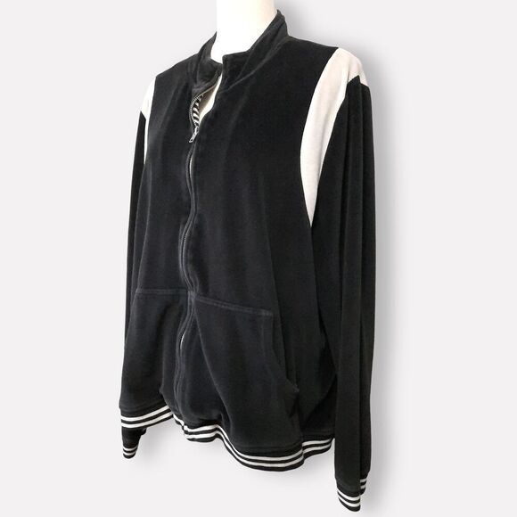 Cato Jackets & Blazers - Cato Velour Black Track Jacket Size 22W-24W White Stripes Cotton Blend Y2K Style